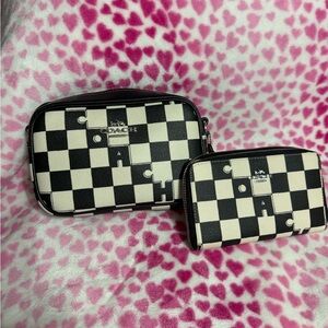Coach Black and White Checkered Bag and Wallet Set